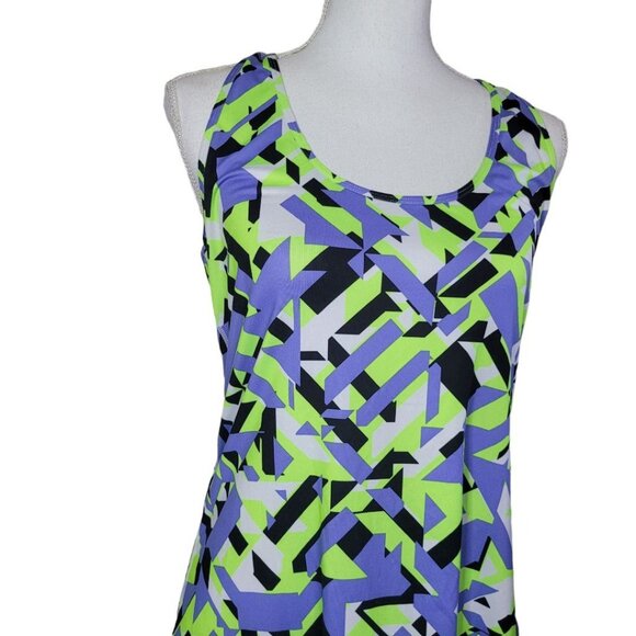 Xersion Fitness Tank Top Activewear Racerback Geometric Blue Green Women XL Neon - Picture 9 of 10